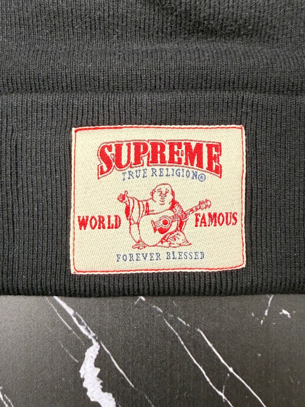 Supreme Black Beanie with Studded Horseshoe Patch - Picture 4 of 5